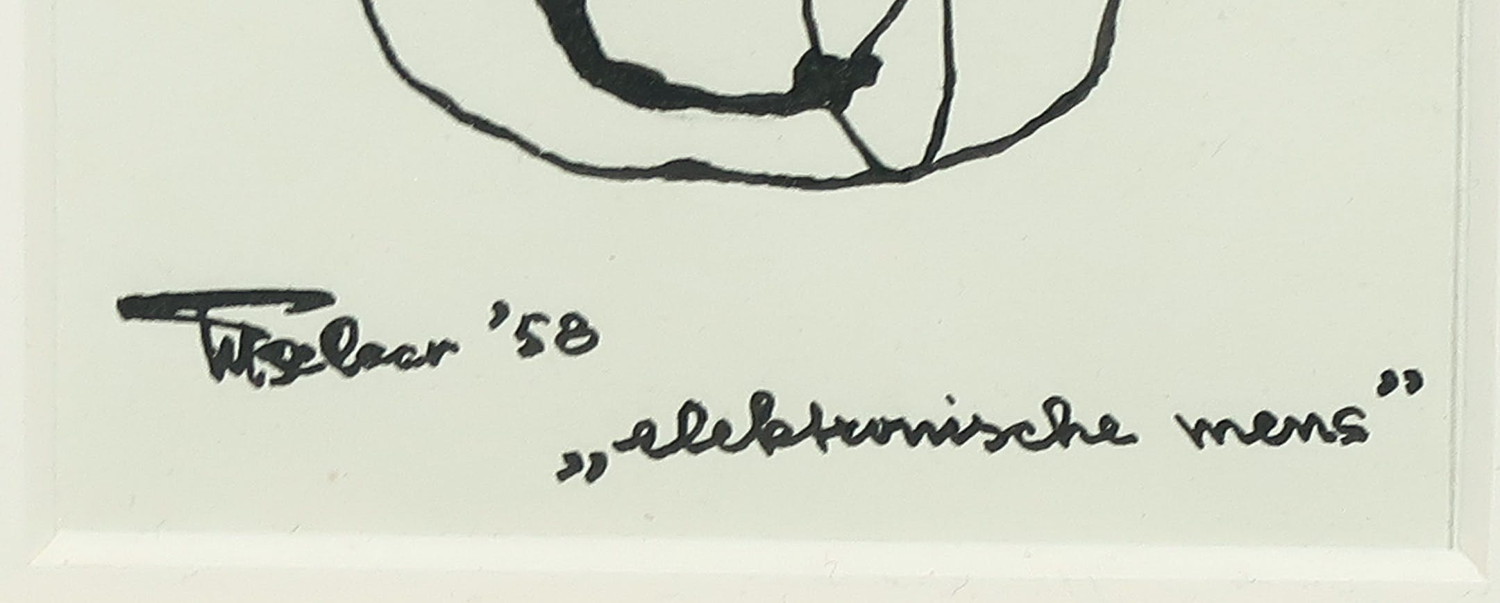 Henri Titselaar - Pentekening, Elektronische mens + boek - Ingelijst kopen? Bied vanaf 35!