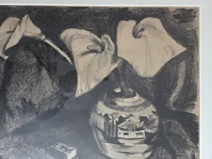 Piet van Wijngaerdt - Aronskelken in gemberpot. Prachtig ingelijst. kopen? Bied vanaf 199!