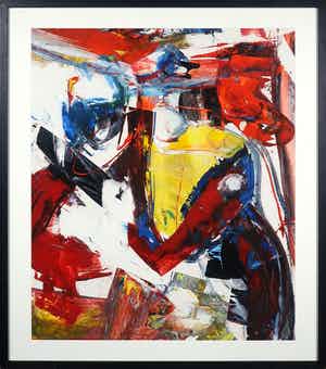 Jan te Wierik - Acryl op papier, Abstracte compositie - Ingelijst verkocht voor € 500!