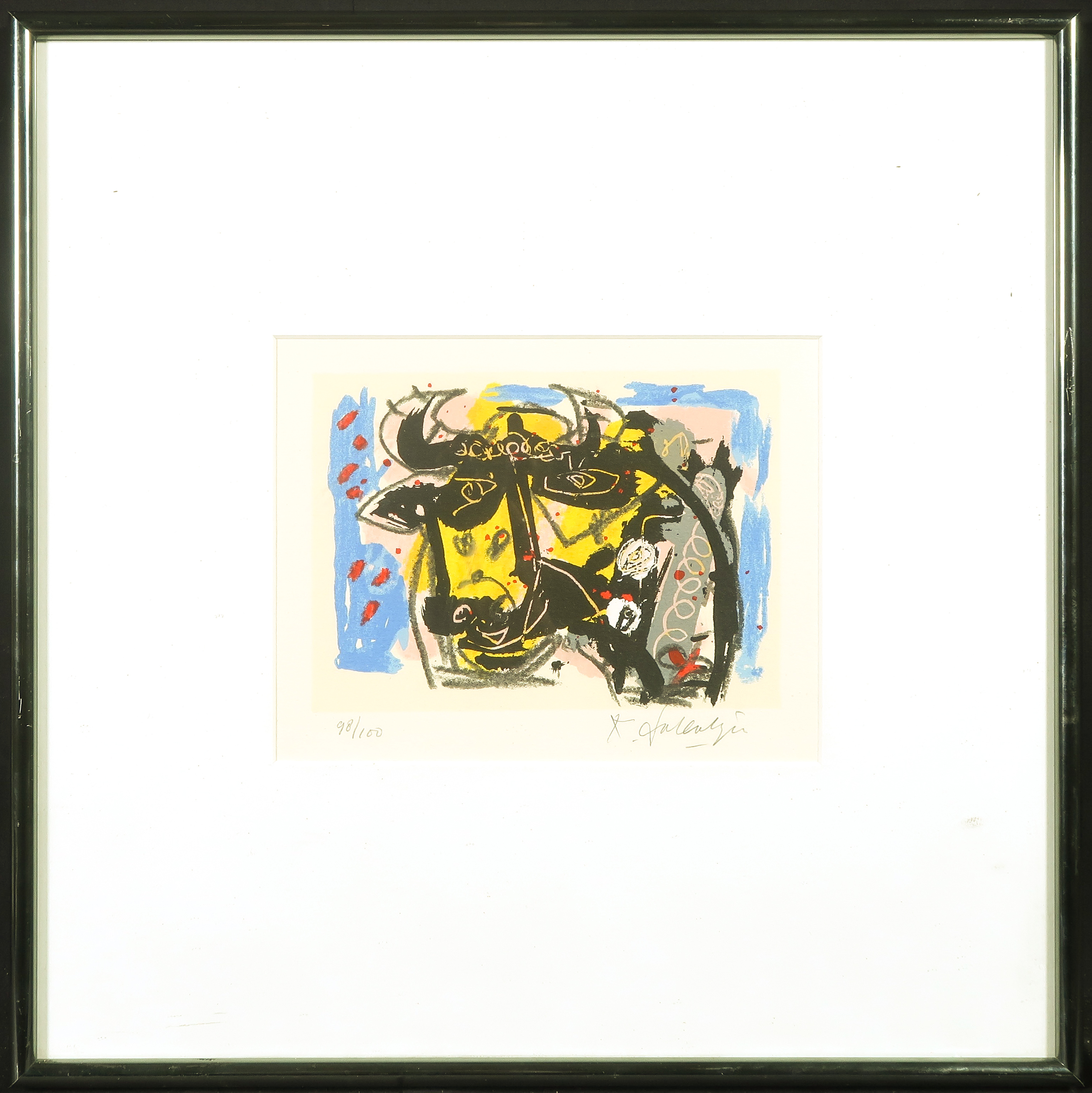 Kees Salentijn - Zeefdruk, Z.T. Stier II - Ingelijst verkocht voor € 20!