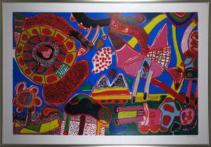 Corneille - Zeefdruk, Jardin des délices - Ingelijst (Zeer groot!) kopen? Bied vanaf 1000!