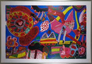 Corneille - Zeefdruk, Jardin des délices - Ingelijst (Zeer groot!) verkocht voor € 1000!