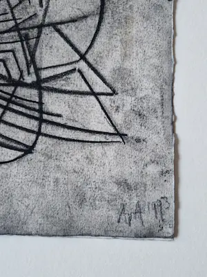 Allie van Altena - Groningen 1993 - grote "gelaagde" gem. techniek (houtskool, papiercollage) kopen? Bied vanaf 128!