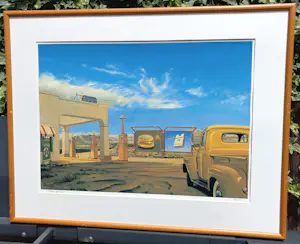 Araun Gordijn - Gasoline station USA, zeefdruk (netjes ingelijst) kopen? Bied vanaf 85!