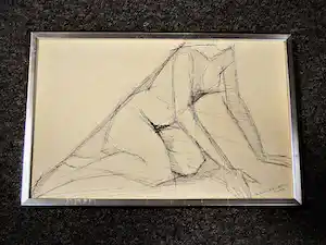 Siep van den Berg - Kubistische in 1954 gemaakte Inkt tekening "zittend vrouwelijk naakt" ingelijst verkauft für € 35!