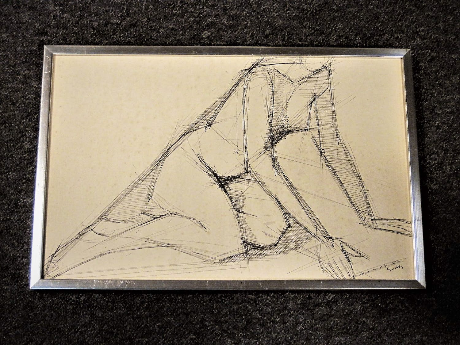 Siep van den Berg - Kubistische in 1954 gemaakte Inkt tekening "zittend vrouwelijk naakt" ingelijst verkocht voor € 35!