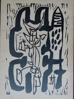 Anton Rooskens - (1906-1976) CoBrA - abstracte linosnede - 69/100 - gesigneerd - 1954 kopen? Bied vanaf 180!