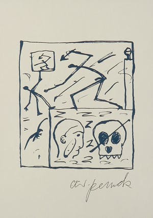 A.R. Penck - Zeldzame, handgesigneerde litho, Compositie met figuren - Ingelijst kopen? Bied vanaf 1!