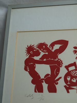 Eddy Varekamp - Sjabloondruk, “Aan tafel” - gesigneerd & ingelijst kopen? Bied vanaf 1!