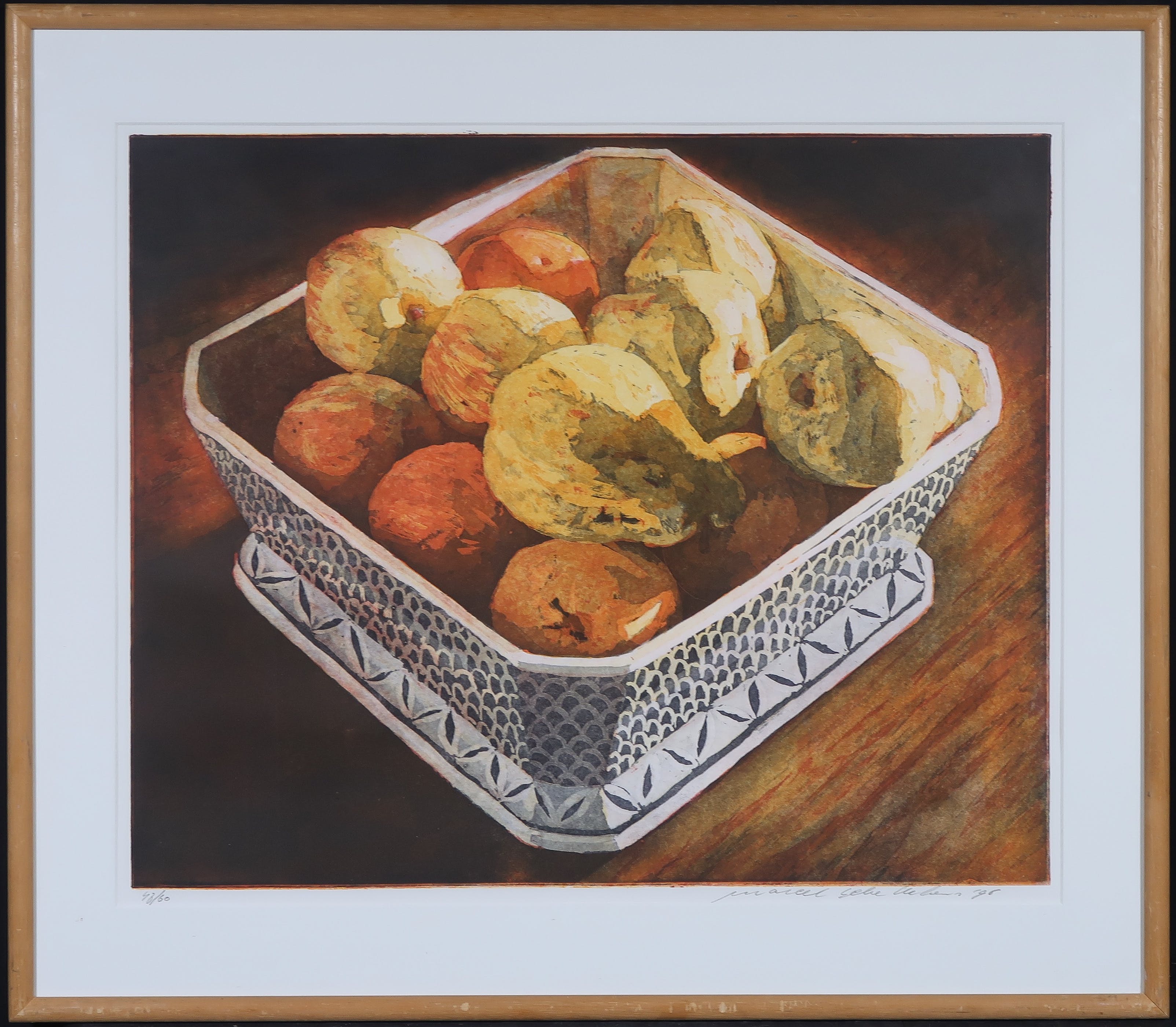 Marcel Schellekens - Ets, Schaal met peren - Ingelijst verkocht voor € 50!