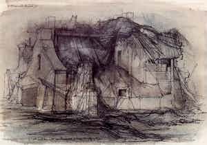 Dirkje Kuik - Het huis van Moll Magee, gemengde techniek op papier verkocht voor € 175!