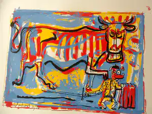 Peter Klashorst - Zeefdruk, titel. "Stierengevecht ". verkocht voor € 35!