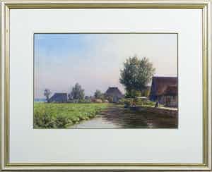 Jan Eversen - Aquarel, Visser - Ingelijst verkocht voor € 1!