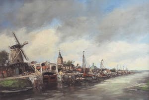 Hendrik Cornelis Kranenburg - A8025, Molen bij ophaalbrug met kerktoren op de achtergrond kopen? Bied vanaf 450!