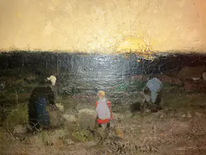 Cornelis Kuypers - Boerenfamilie op het land bij zonsondergang kopen? Bied vanaf 500!