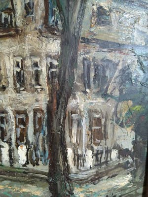 Niet of onleesbaar gesigneerd - (mogelijk Jeff Thewissen) - 1980 - Impressionistisch stadsgezicht kopen? Bied vanaf 1!