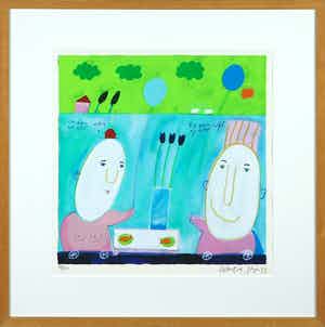 Wouter Stips - Zeefdruk, Dan aten we vis - Ingelijst verkocht voor € 35!