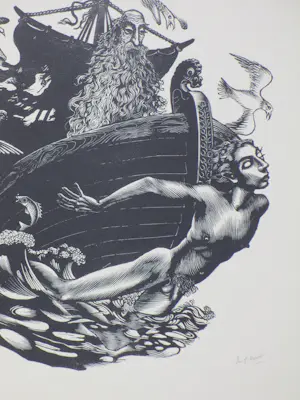 Pam Georg Rueter - Schip met naakt op de boeg - Kopergravure kopen? Bied vanaf 60!