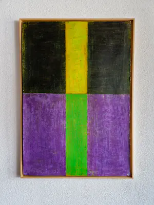 Michael Berkhemer - Groot olieverf schilderij - 1991 - geometrische compositie - gesigneerd MJB91 kaufen? Bieten Sie von 250!