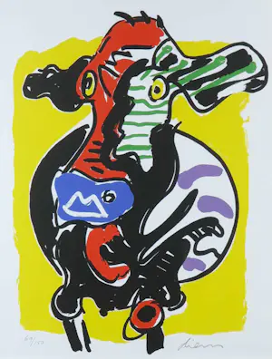 Peter Diem - Zeefdruk, Gele koe - Ingelijst kopen? Bied vanaf 1!