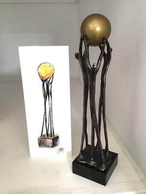 Corry Ammerlaan - Sculptuur “ GEBUNDELDE SAMENWERKING “. Gesigneerd kopen? Bied vanaf 95!