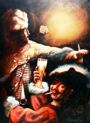 Peter Donkersloot - Rembrandt Mash-Up, acrylverf op doek (groot) verkocht voor € 150!