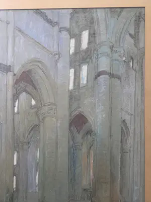 Eugene Lucker - Kerkinterieur. Pastelkrijt. Groot. kopen? Bied vanaf 369!