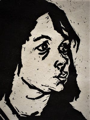 Hans Bernard - Jong gestorven grafisch talent - gesigneerde Linosnede "Portret van meisje" 1964 kopen? Bied vanaf 10!