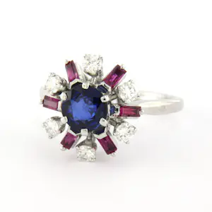 14k gouden ring met saffier, robijn en briljant geslepen diamant tot. 0.46ct kopen? Bied vanaf 710!