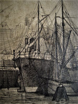 Henri Wouters - etser, lithograaf, schilder, tekenaar -potloodtekening "Amsterdam minerva Haven" kopen? Bied vanaf 10!