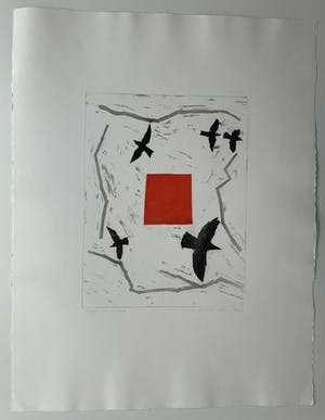 Harrie Gerritz - kleurenets - 'Vogels en alarm' - 1985 kopen? Bied vanaf 60!