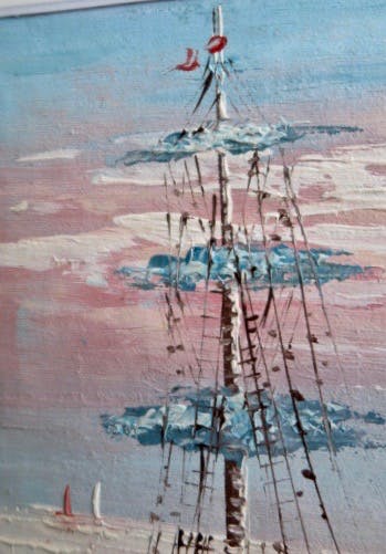 Niet of onleesbaar gesigneerd - Zeezicht met Zeilschip - Pastel olieverf - Gesigneerd met James kopen? Bied vanaf 1!