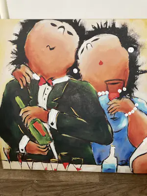 Theo Broeren - Glicée met acryl op doek ‘ Samen Feest (2) ‘ kopen? Bied vanaf 80!