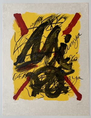 Antoni Tapies - kleurenlitho - 'l'Emerveille merveilleux' - 1973 (Zeer kleine oplage) kopen? Bied vanaf 950!