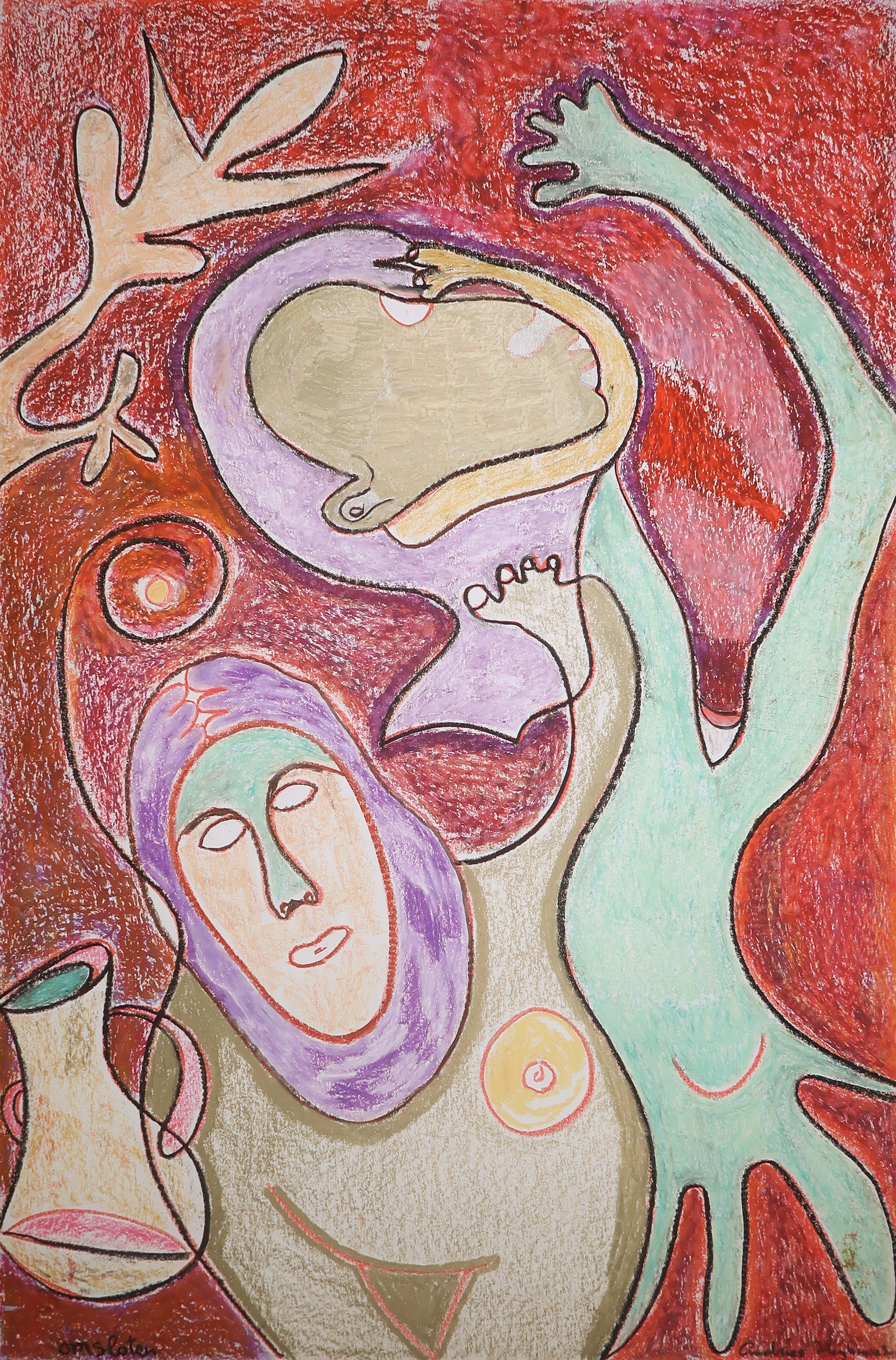 Andries Heyboer - Vetkrijt op stevig papier, Omsloten (Groot) kopen? Bied vanaf 1!