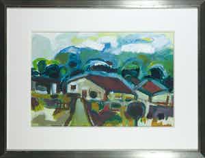 Ferd op de Coul - Olieverf op papier, Dorpsgezicht - Ingelijst verkocht voor € 40!