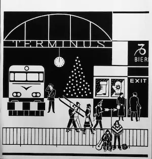Gerd Arntz - Offsetlithograph ,los blad uit speciaal uitgegeven kalender, laatste werk kopen? Bied vanaf 15!