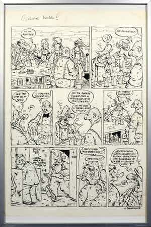 Eric Schreurs - Pentekening, Joop Klepzeiker Damestoilet - Ingelijst verkocht voor € 60!