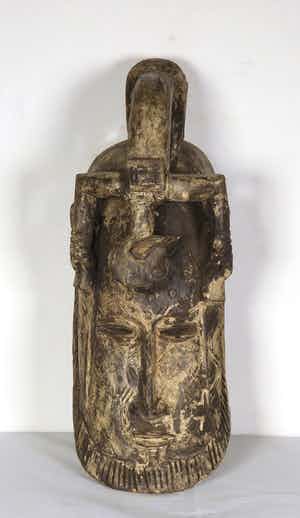 Dogon - Houten initiatiemasker met bovenop een man verkocht voor € 1!