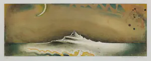Jurjen Ravenhorst - Litho op papier, Maan en Berg - Ingelijst kopen? Bied vanaf 35!