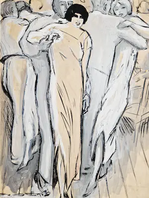 Niet of onleesbaar gesigneerd - omstreeks 1920 - gouache - "Café Dansant" met aantekeningen in potlood kopen? Bied vanaf 1!