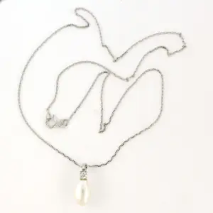 14k witgouden collier met hanger met parel en briljant geslepen diamant kopen? Bied vanaf 250!