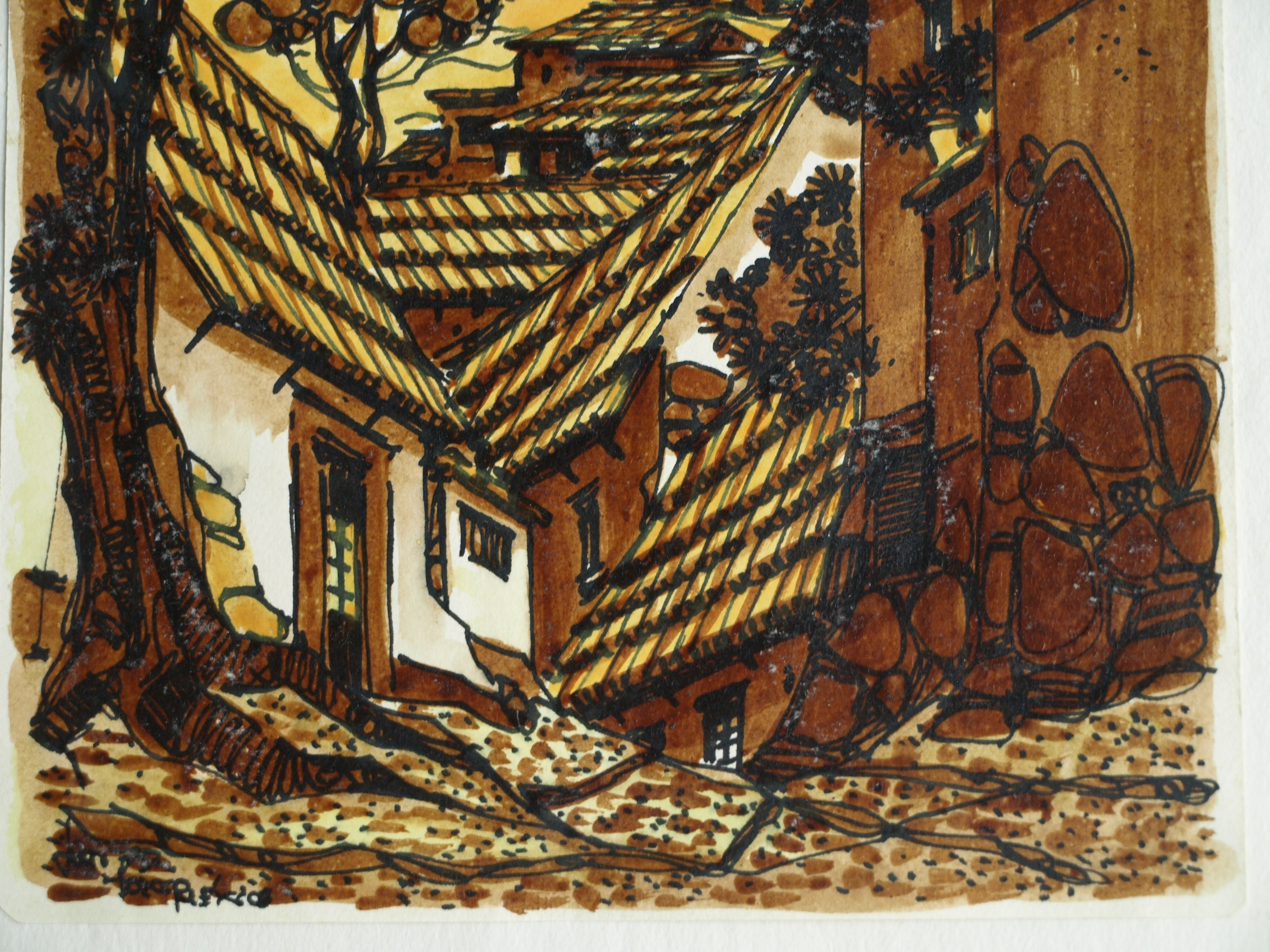 Niet of onleesbaar gesigneerd - 2 Aquarellen , Dorpsgezichten - gesigneerd kopen? Bied vanaf 1!