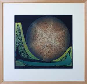 Antje Veldstra - Houtsnede, nieuw ingelijst, no stone unturned verkocht voor € 60!