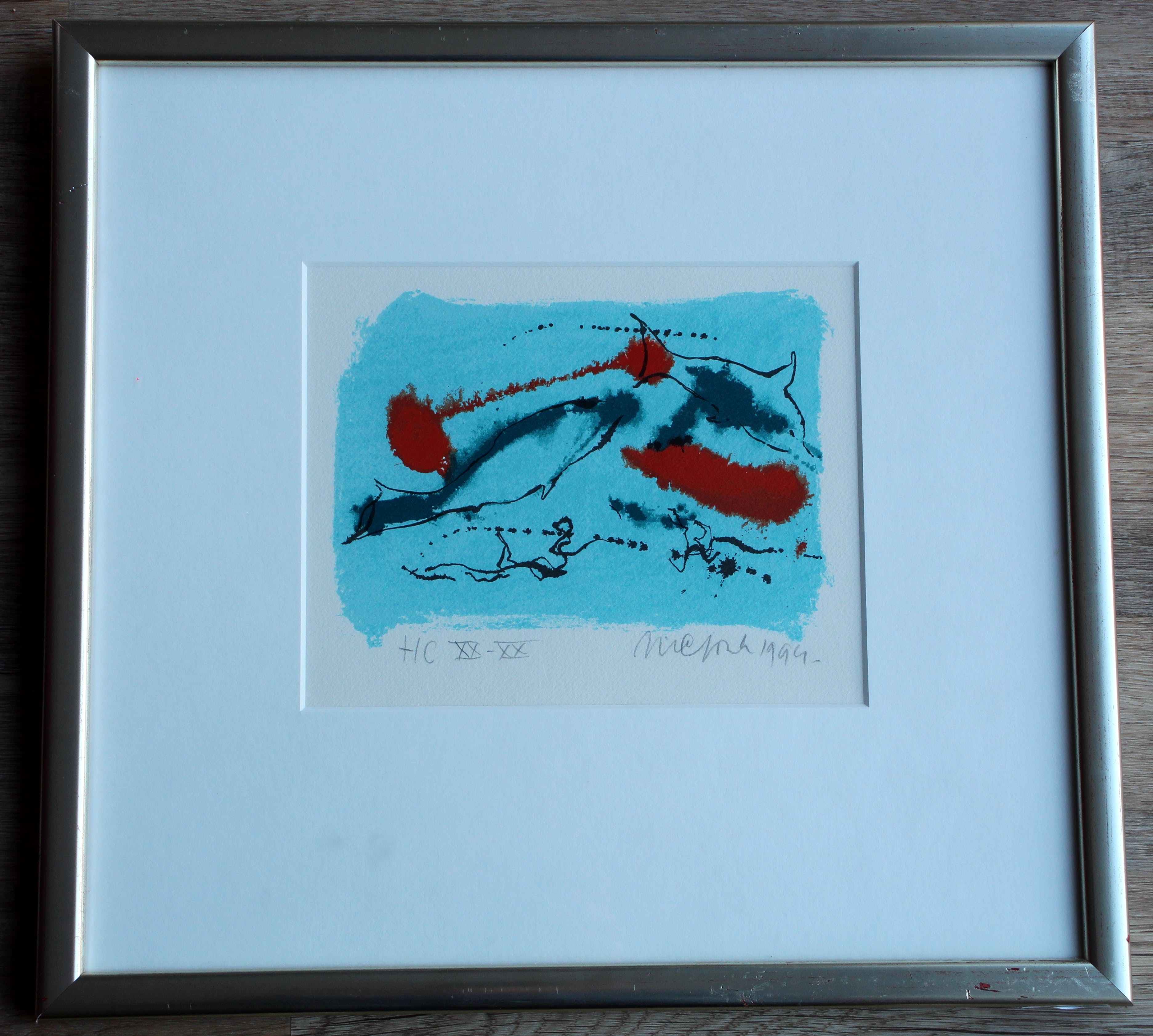 Nic Jonk - ingelijste zeefdruk: dolfijnen - 1994 verkocht voor € 59!