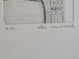 Ella van Schaik - handgesigneerde ets | 'Slapende poes op TV' kopen? Bied vanaf 40!