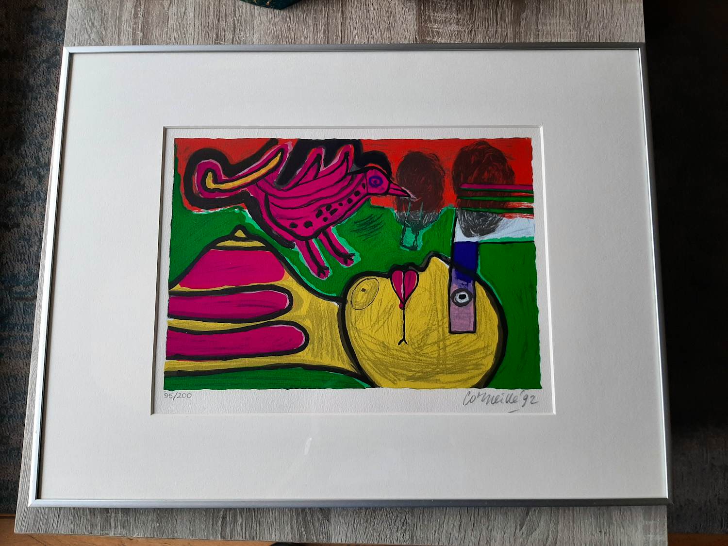 Corneille - zeefdruk - Femme et oiseau - 1992 verkocht voor € 225!