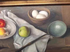 Jan Schouten - Stilleven met een Sleutel en een schaal met eieren en een schaal met Appels kopen? Bied vanaf 150!