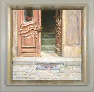 Gerard Huysman - Olieverf op paneel, Openstaande deur verkocht voor € 250!