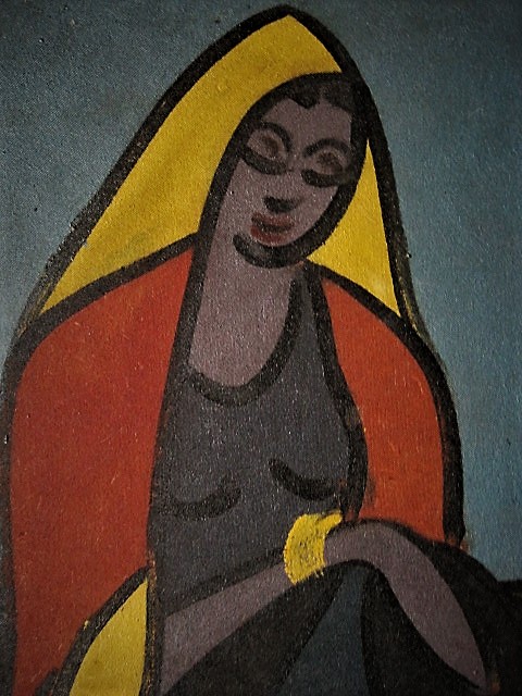 Niet of onleesbaar gesigneerd - Interessant India New Delhi 1940 Kubisme "Zittende vrouw" gesigneerd  kopen? Bied vanaf 1!